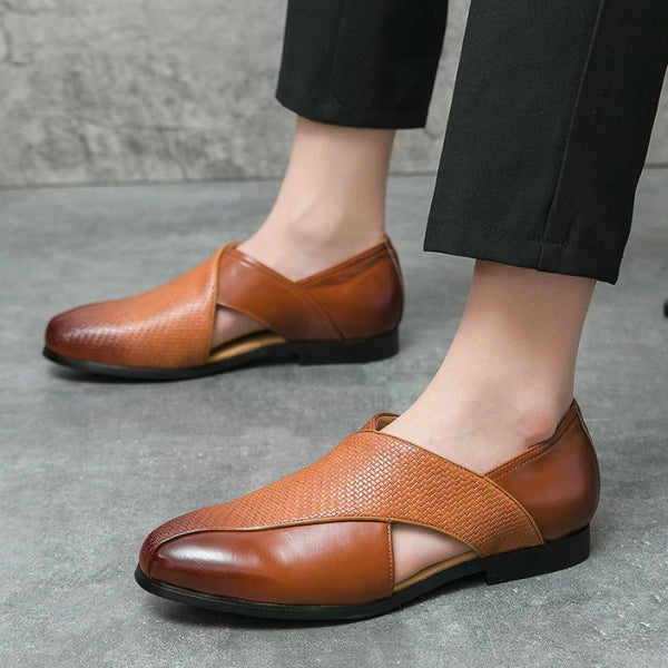 The Riviera Textured Cross-Strap Loafers