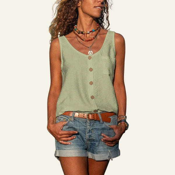 The Riviera Button-Front Pocket Tank