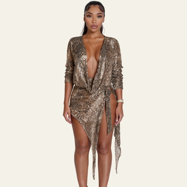 The Sahara Asymmetrical Drape Mini Dress