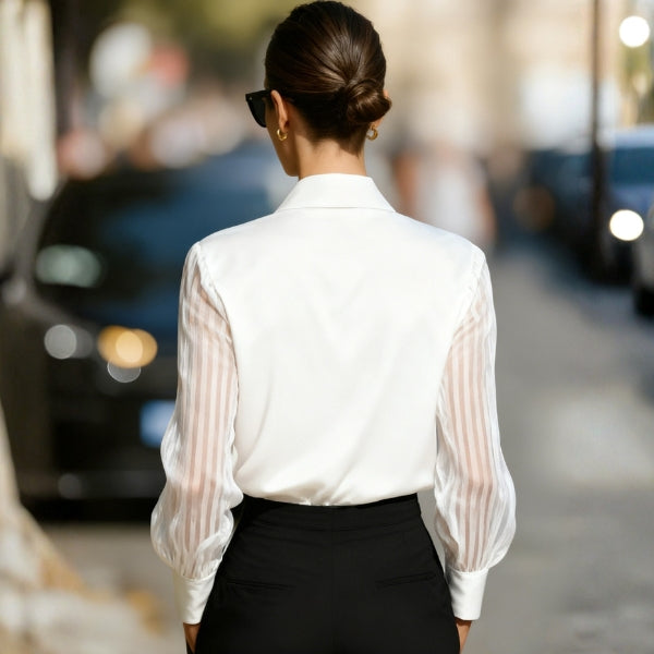 The Parisian Sheer-Stripe Satin Shirt