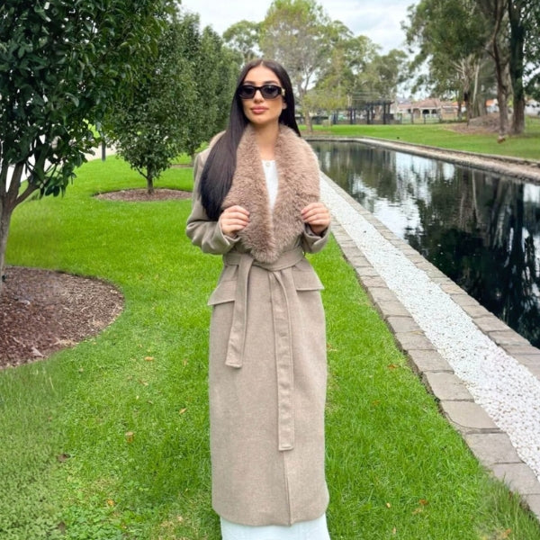 The Kensington Faux-Fur Collar Belted Maxi Coat