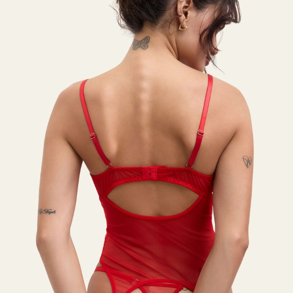 The Verona Mesh Garter Thong Set