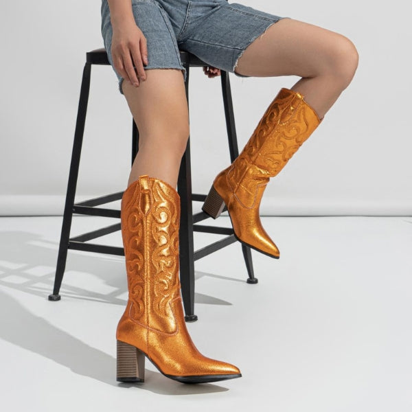 The Dakota Metallic Western Block-Heel Boots