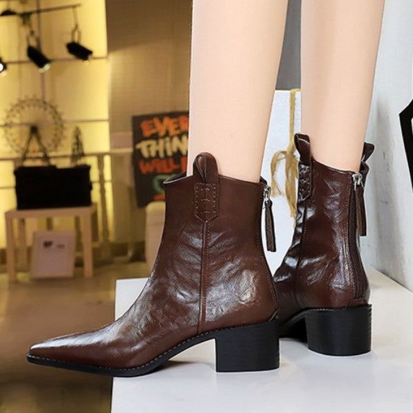 The Dakota Zip-Detail Block Heel Ankle Boots