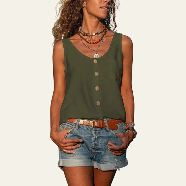The Riviera Button-Front Pocket Tank