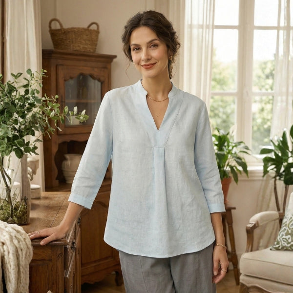 The Santorini Split-Neck Eco-Linen Shirt