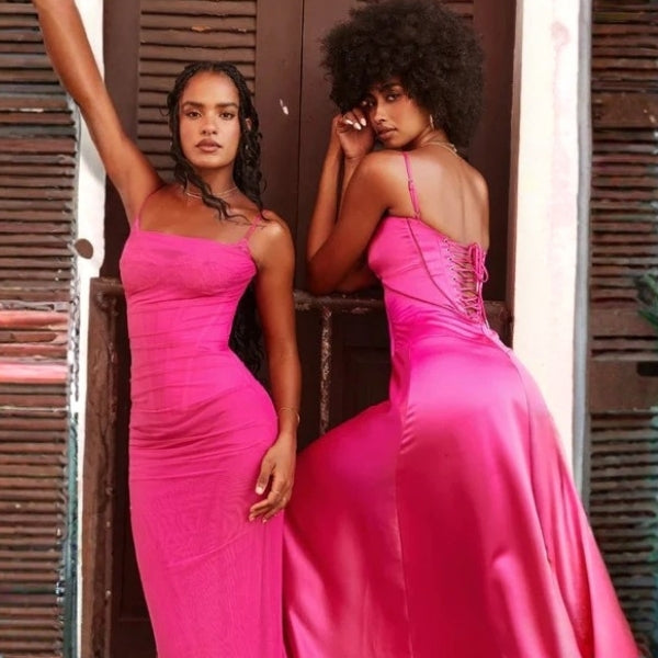 The Mirrorcurve Satin-Finish Maxi Dress