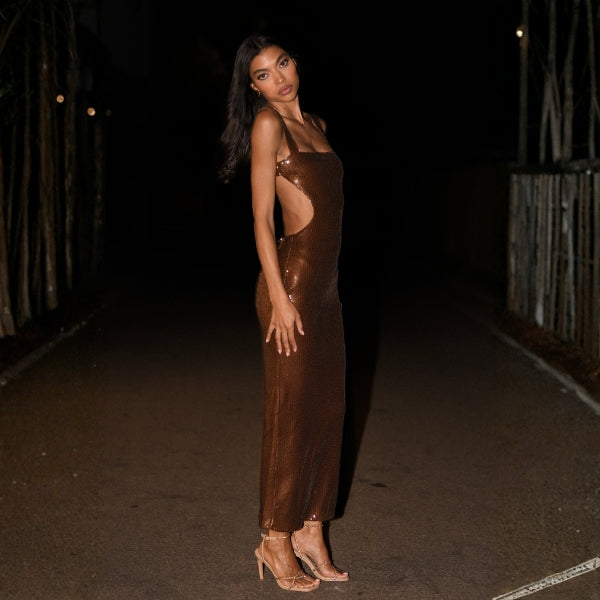 The Capri Cutout-Sequin Maxi Dress