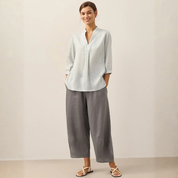 The Santorini Split-Neck Eco-Linen Shirt