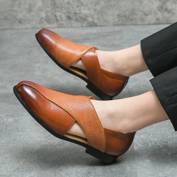 The Riviera Textured Cross-Strap Loafers