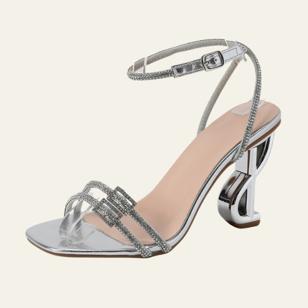 The Riviera Rhinestone-Strap Sculptural Heels