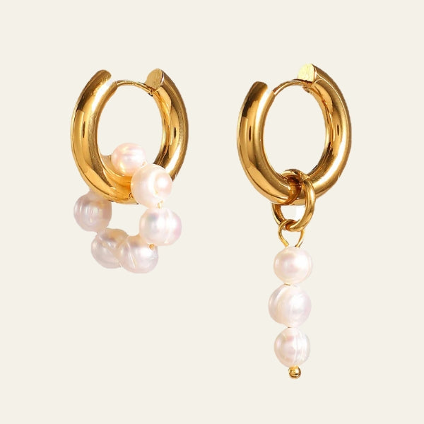 The Riviera Mismatched Pearl Hoop Earrings