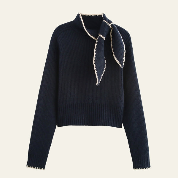The Oslo Tie-Neck Textured Knit Sweater