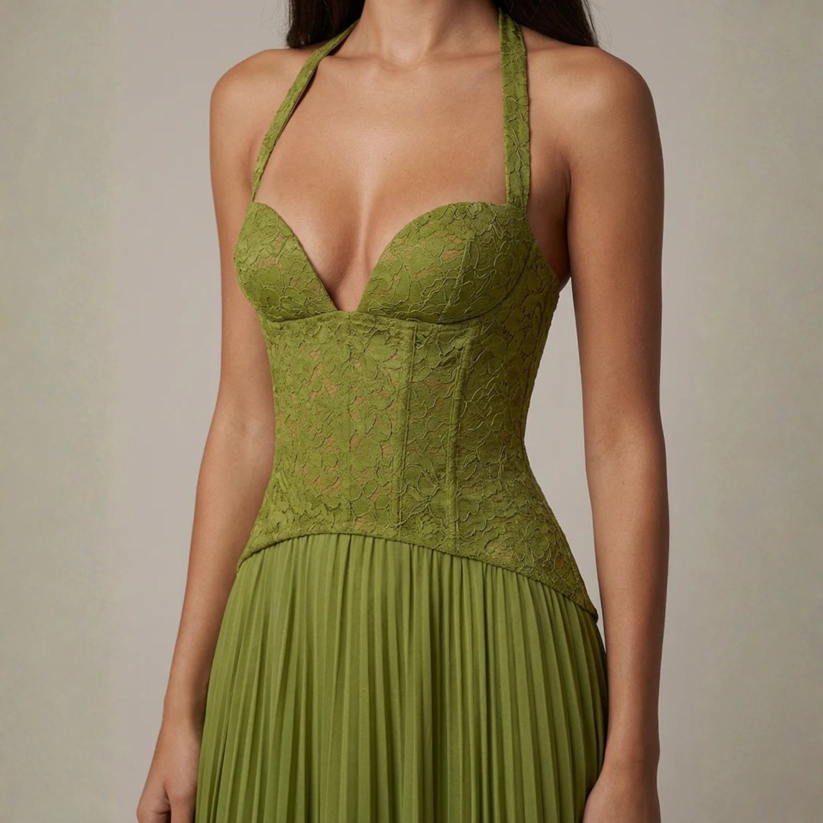The Ravello Lace-Detail Halter Gown