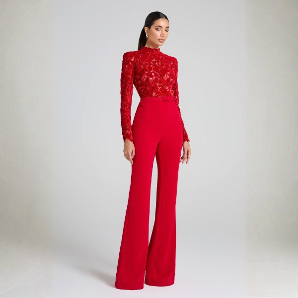 The Valencia Lace-Bodice Belted Jumpsuit
