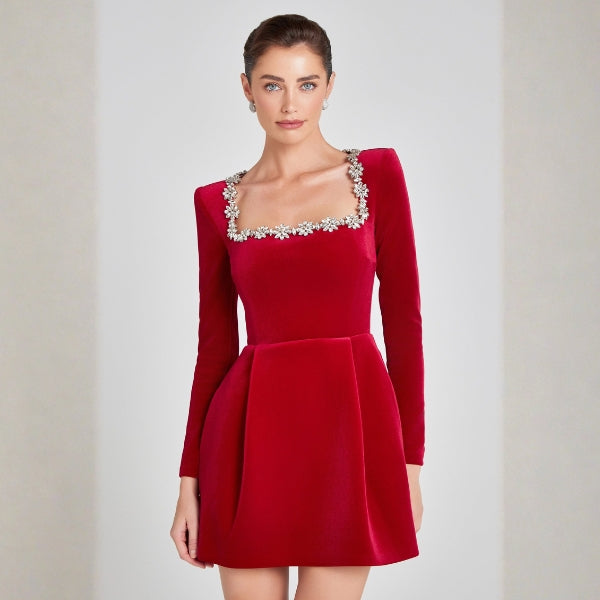The Vienna Embellished Square-Neck Mini Dress
