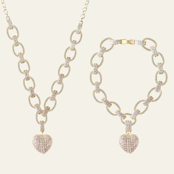 The Pavé Heart Chain Jewelry Set
