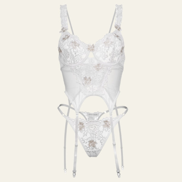 The Vienna Floral-Embroidered Mesh Lingerie Set