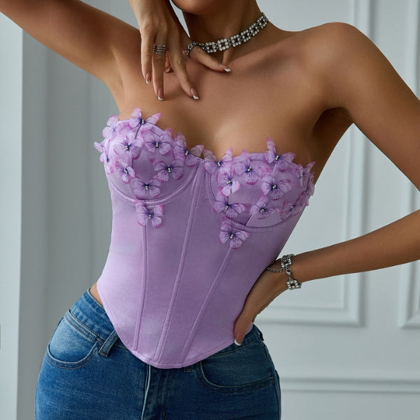 The Sorrento Floral-Appliqué Corset Top