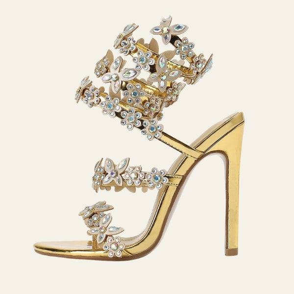 The Riviera Crystal-Floral Wrap Stiletto Sandals