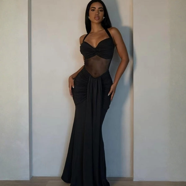 The Riviera Halter Mesh Maxi Dress