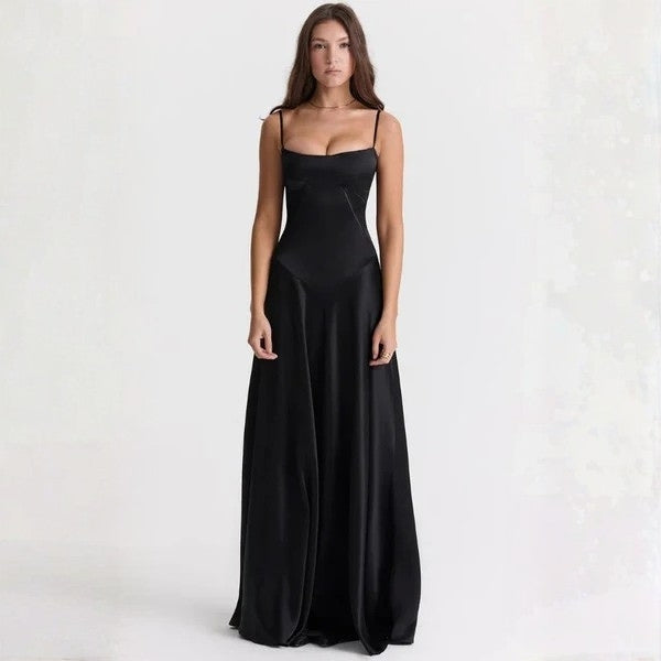 The Mirrorcurve Satin-Finish Maxi Dress