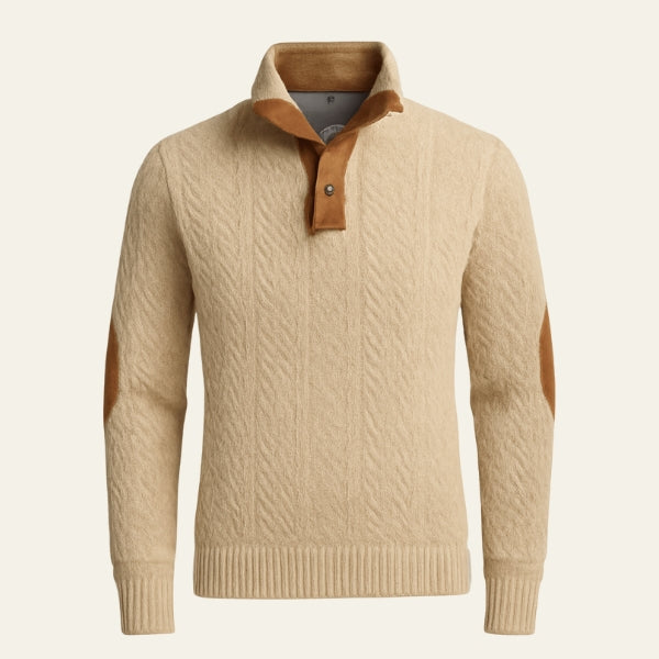 The Aspen Button-Neck Textured Knit Sweater