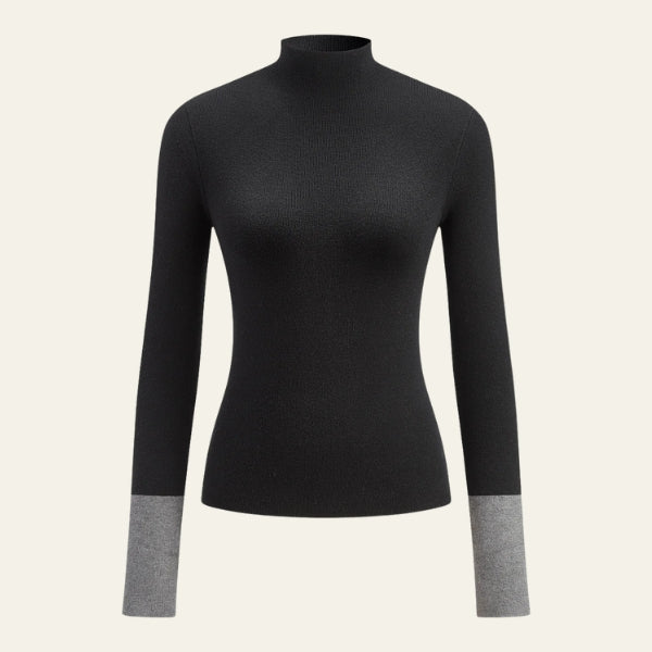 The Milano Contrast-Cuff Mock Neck Knit Top