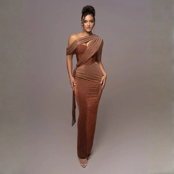 The Valencia Draped One-Shoulder Maxi Dress