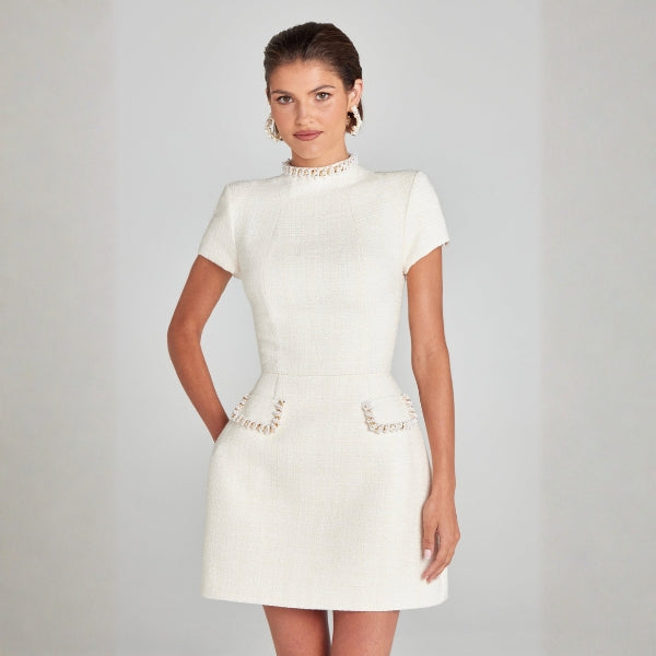 The Riviera Pearl-Trim Mini Dress