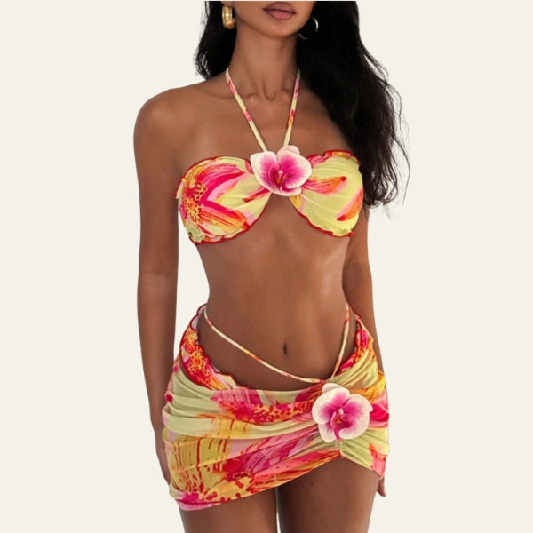 The Honolulu Floral Halter Three-Piece Set
