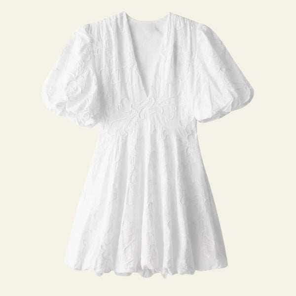 The Capri Textured Puff-Sleeve Mini Dress