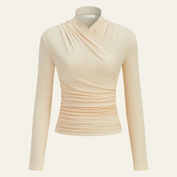 The Capri Wrap-Neck Ruched Long Sleeve Top