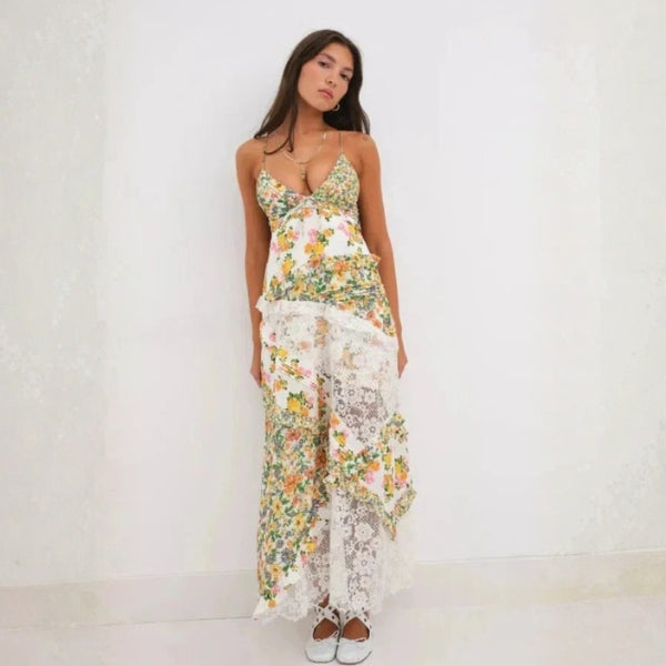 The Ravello Lace-Trim Floral Maxi Dress