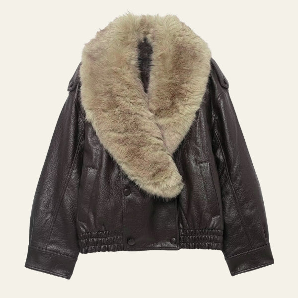 The Aspen Faux-Fur Collar Leather Bomber