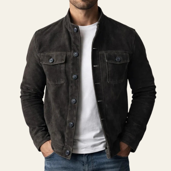 The Oslo Standing-Collar Suede-Effect Jacket