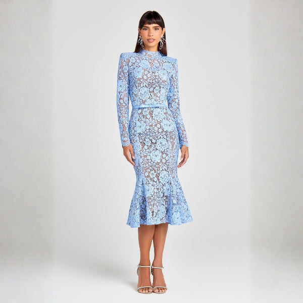 The Capri Lace-Texture Belted Midi Dress