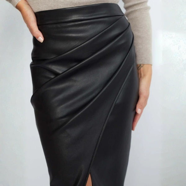 The Vienna Leather Split Midi Skirt