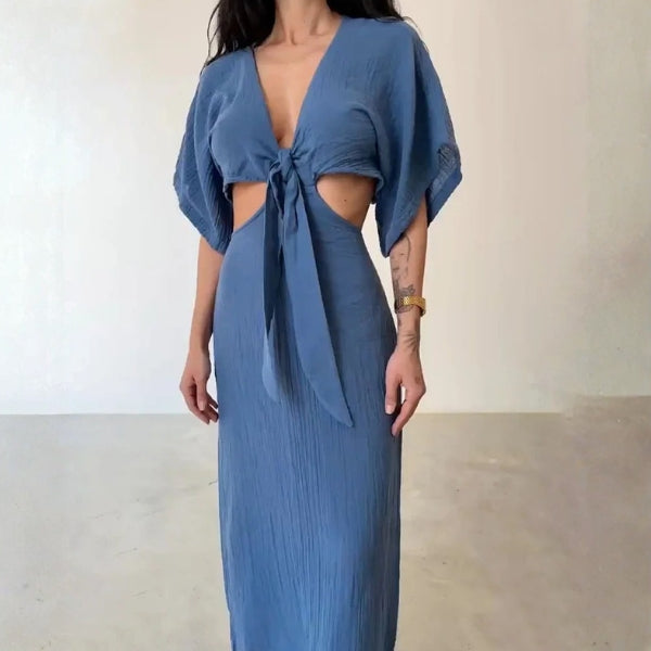The Santorini Cut-Out Tie-Front Maxi Dress