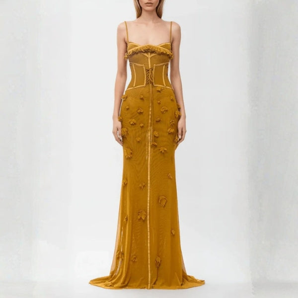 The Gloofree Textured Corset Maxi Dress
