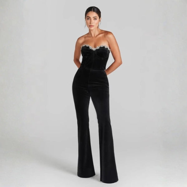 The Monaco Strapless Sweetheart Flared Jumpsuit