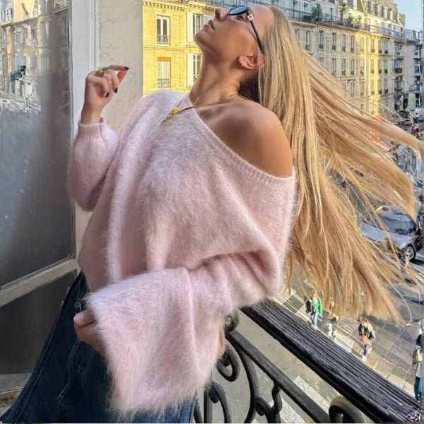 The Riviera Off-Shoulder Plush Knit Sweater