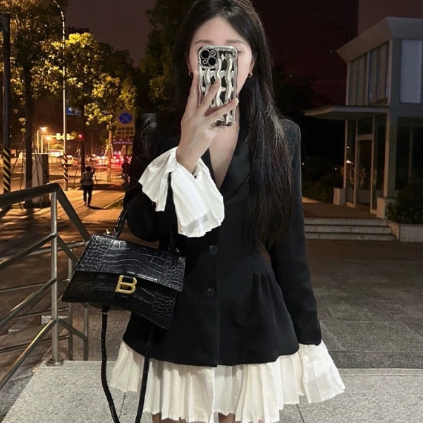 The Vienna Pleated-Trim Blazer Dress