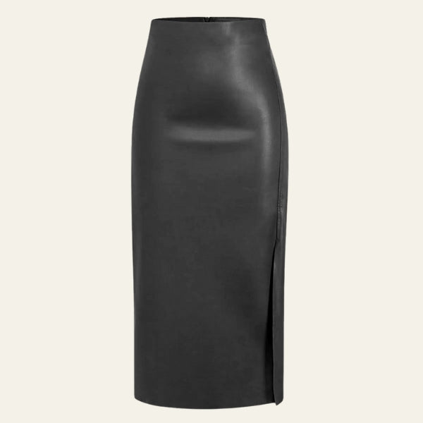 The Monaco Leather Side-Slit Midi Skirt