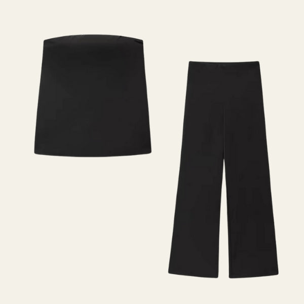 The Riviera Bandeau Satin-Finish Set