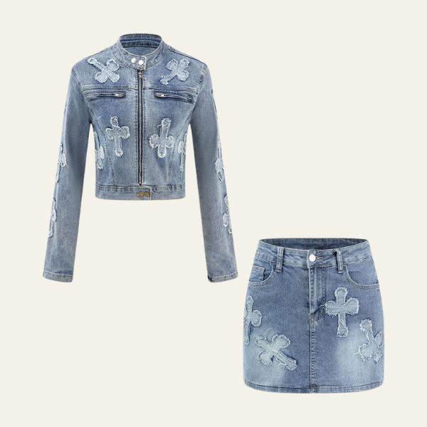 Crosstown Denim Jacket And Skirt Set