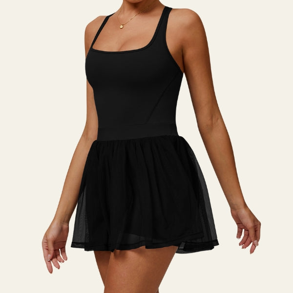 The Malibu Mesh-Skirt Athletic Romper