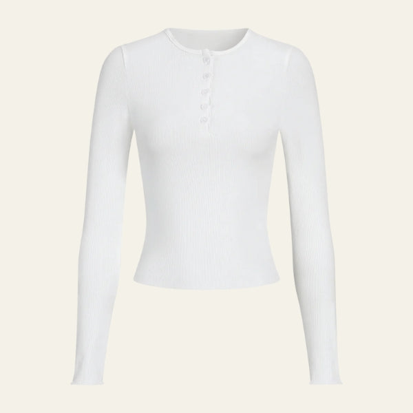 The Florence Ribbed Button-Front Long Sleeve Top