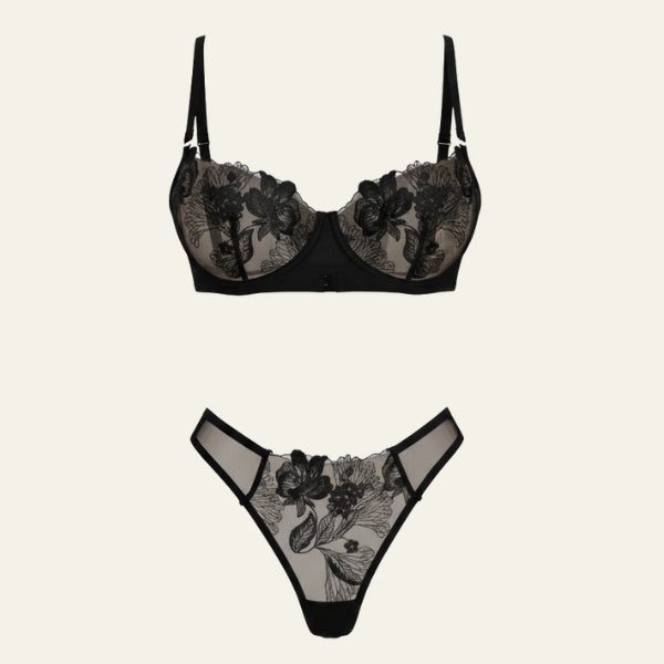 The Zoé Embroidered Mesh Lingerie Set