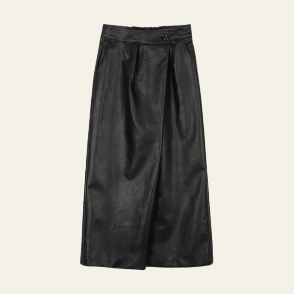 The Monaco Wrap-Front Leather Midi Skirt